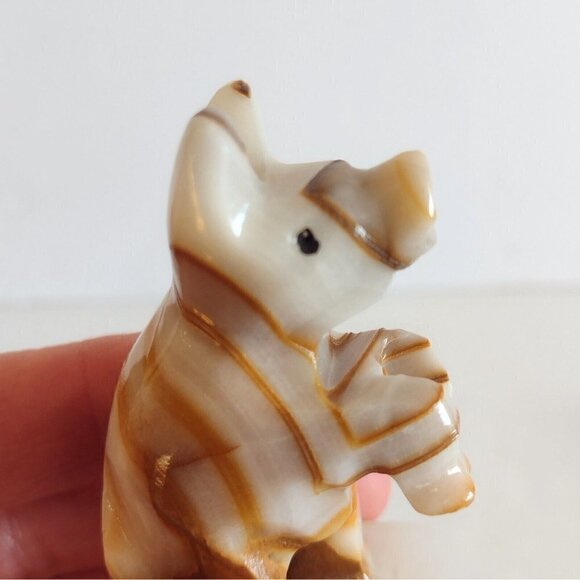 Vintage Carved Onyx Stone Standing Pig Figurine Sculpture Miniature - Picture 4 of 7